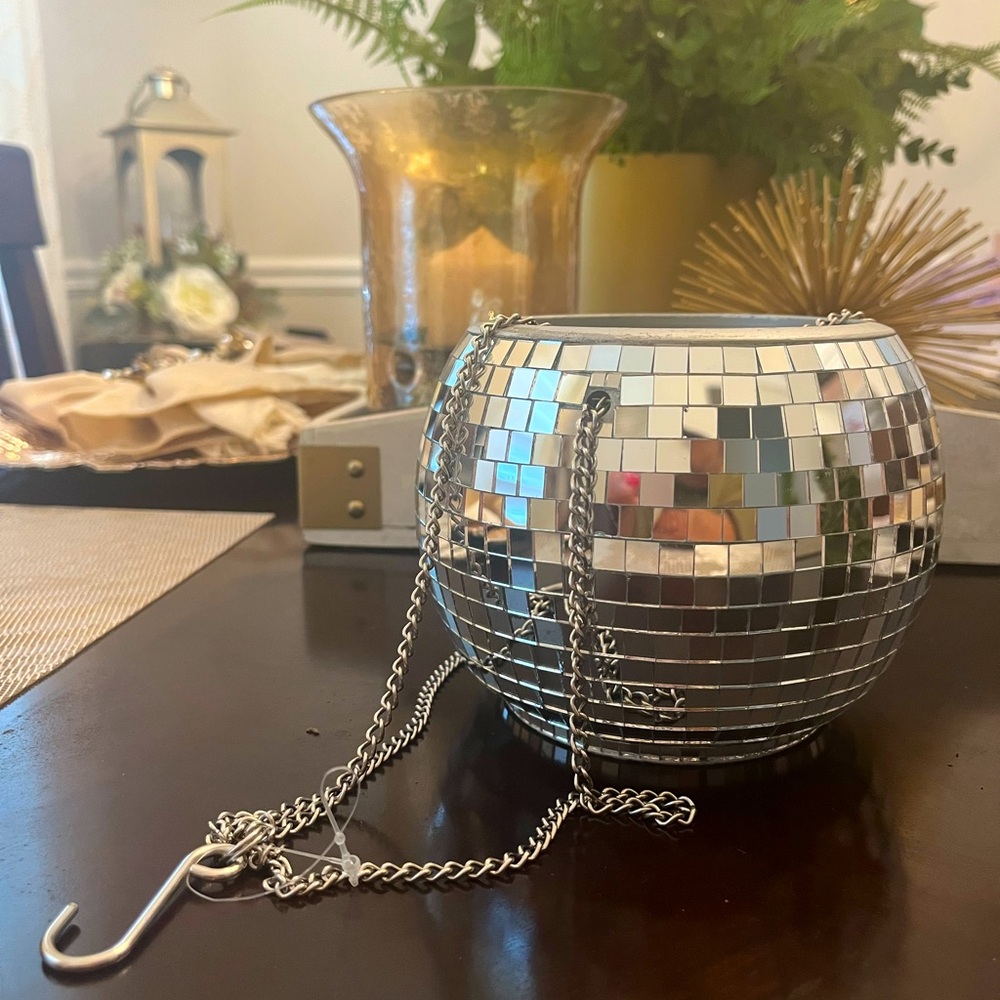 👀 Check the closet!! Listing it’s available! Silver Disco Ball Planter!! 🪩💃🏻💋